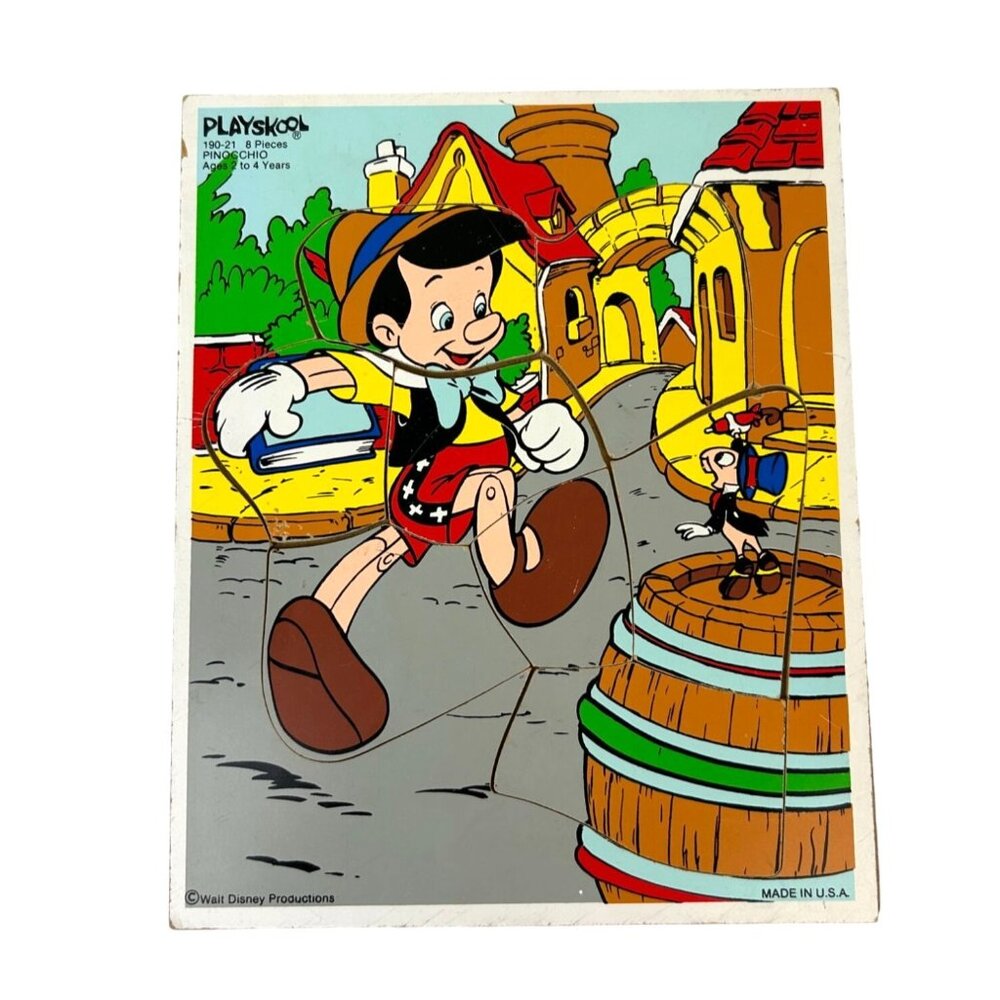 Walt Disney Productions Playskool 8 Piece Board Puzzle Pinnochio Jiminy Cricket